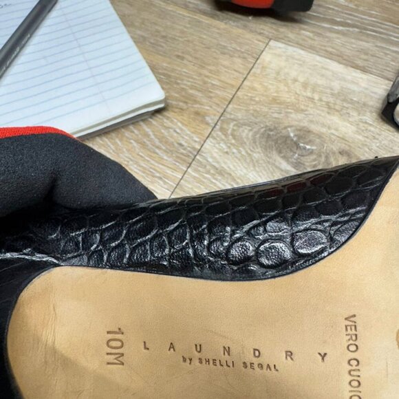Laundry by Shelli Segal Croc Embossed Black Leather Pumps Women's Size 10 - Picture 5 of 7